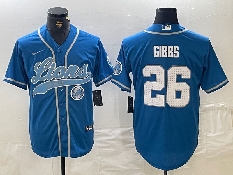 Men Detroit Lions #26 Gibbs Blue Joint Name 2024 Nike Limited NFL Jersey style 5